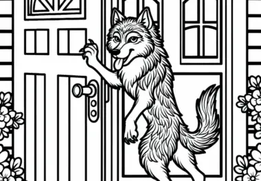 Wolf klopft an Tür – Malvorlage Wolf und sieben Geißlein kostenlos