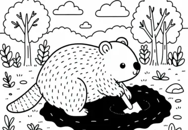 Wombat buddelt Tunnel im Boden mit Schaufel – Ausmalbild einfach gratis