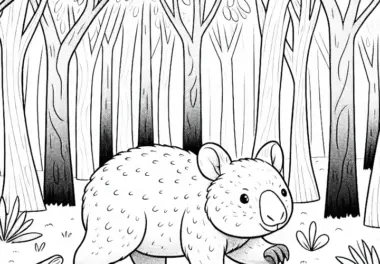 Wombat trottet durch den Wald – Malvorlage gratis