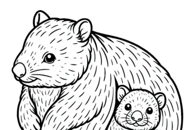 Wombatbaby und Mutter – Ausmalbild Einfach Gratis