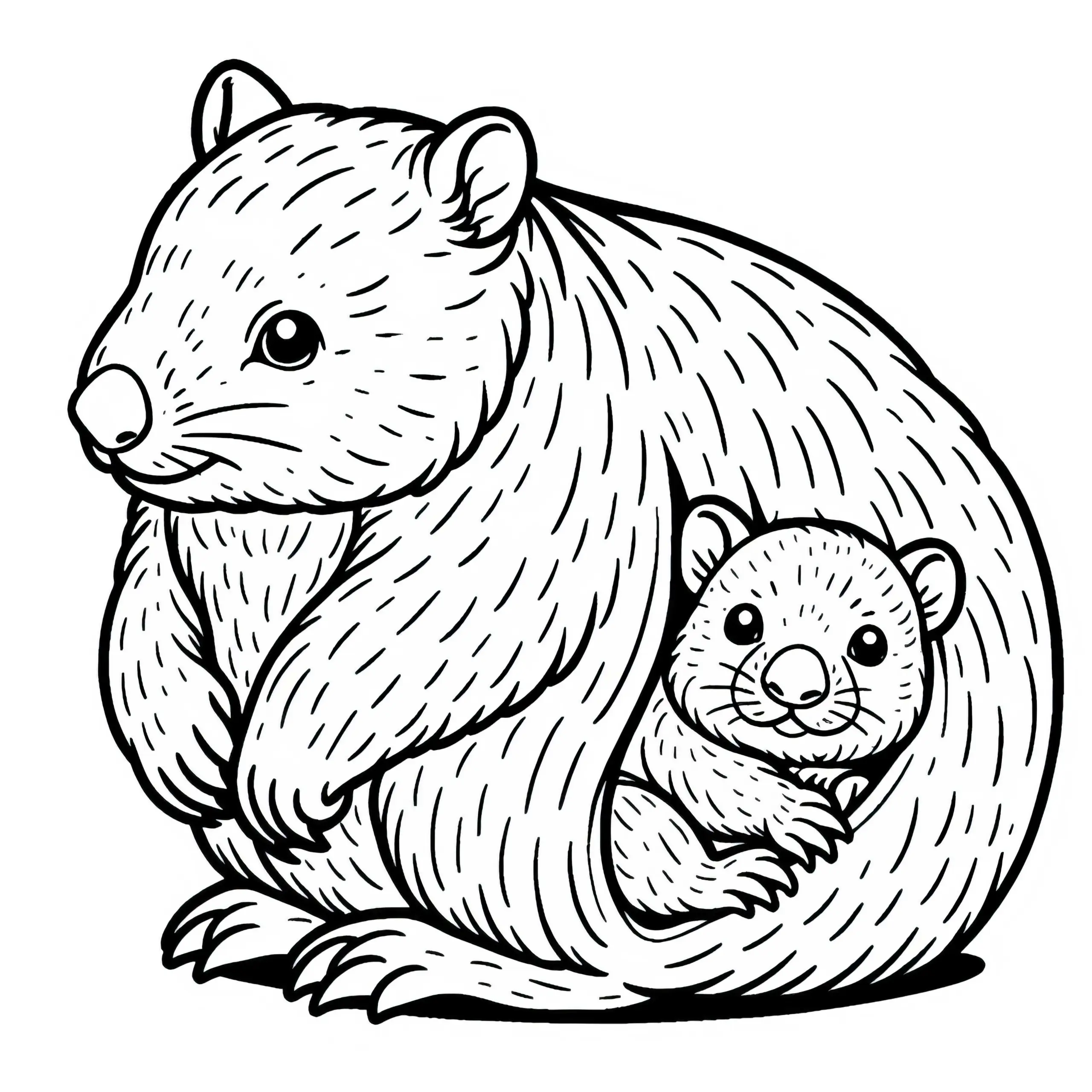 Wombatbaby und Mutter – Ausmalbild Einfach Gratis