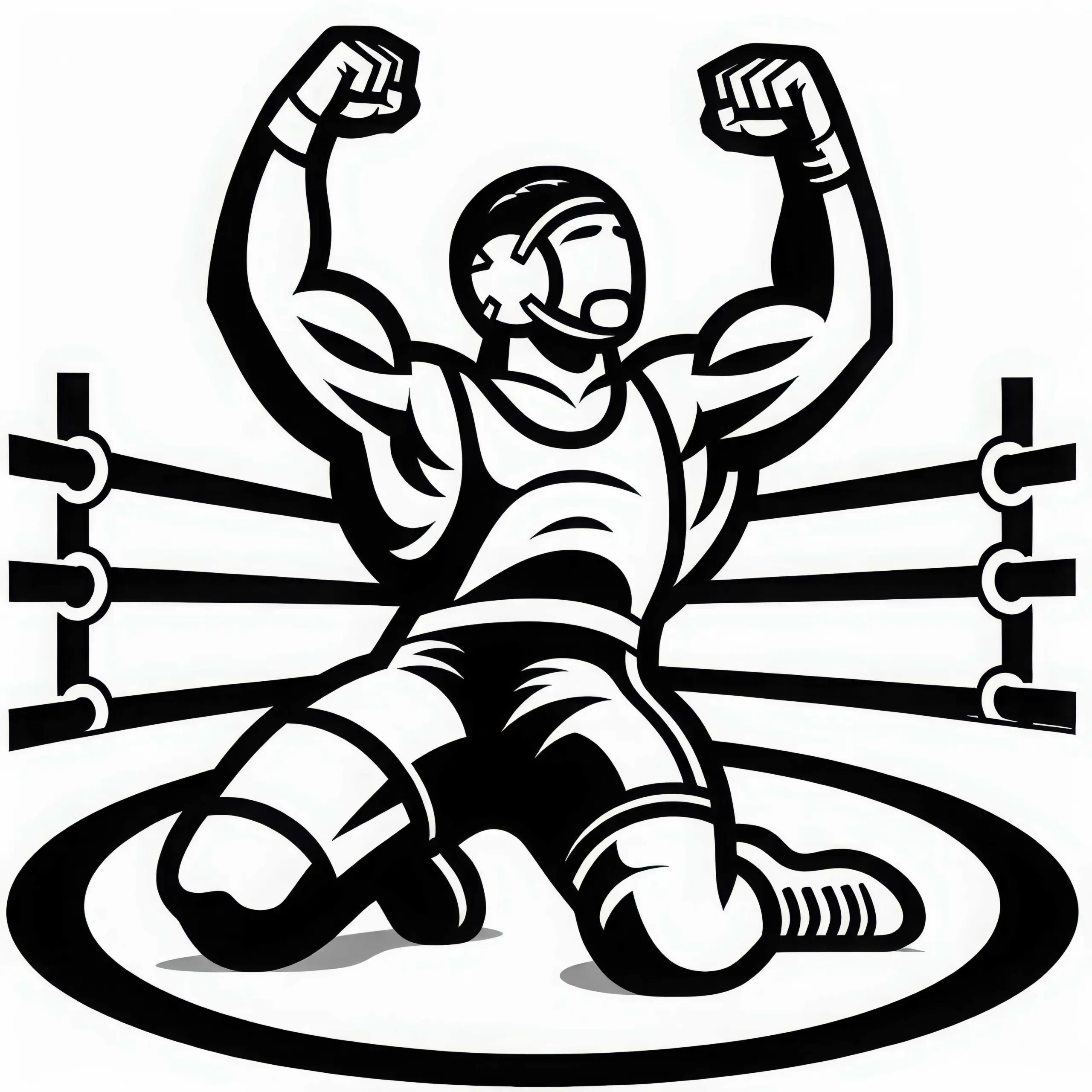 Wrestler feiert Sieg mit erhobenen Armen im Ring – Ausmalbild kostenlos