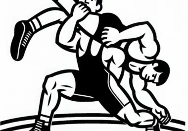 Wrestler hebt Gegner hoch, um ihn auf Matte zu werfen – Malvorlage kostenlos