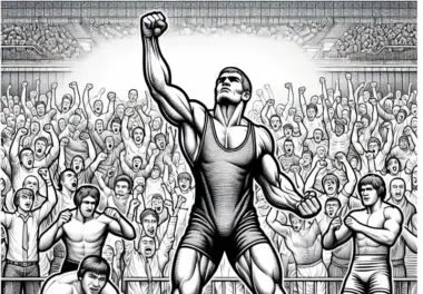 Wrestler schlägt in die Luft, während das Publikum jubelt – Malvorlage gratis