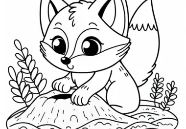 Wüstenfuchs gräbt im Sand – Malvorlage gratis