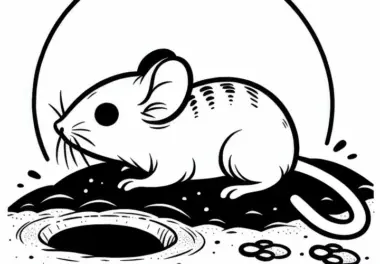 Wüstenspringmaus baut Tunnel im Sand – Malvorlage gratis