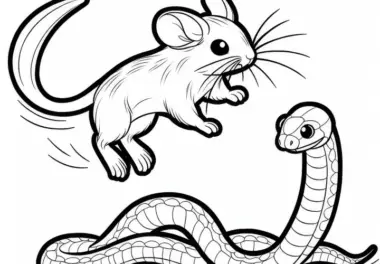 Wüstenspringmaus springt in die Luft, um einer Schlange zu entkommen – Ausmalbild kostenlos