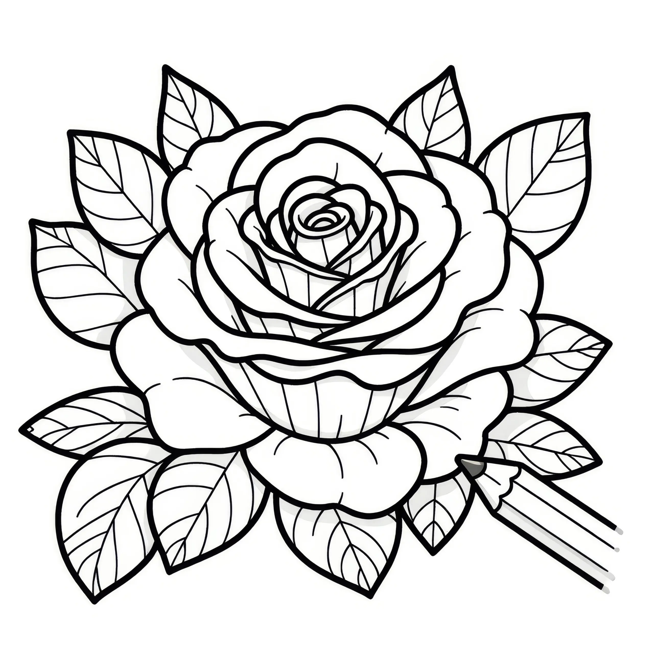 Wunderschöne Rosenblüte zum Ausmalen: Malvorlage zum Download (Gratis) (Ausmalbild)