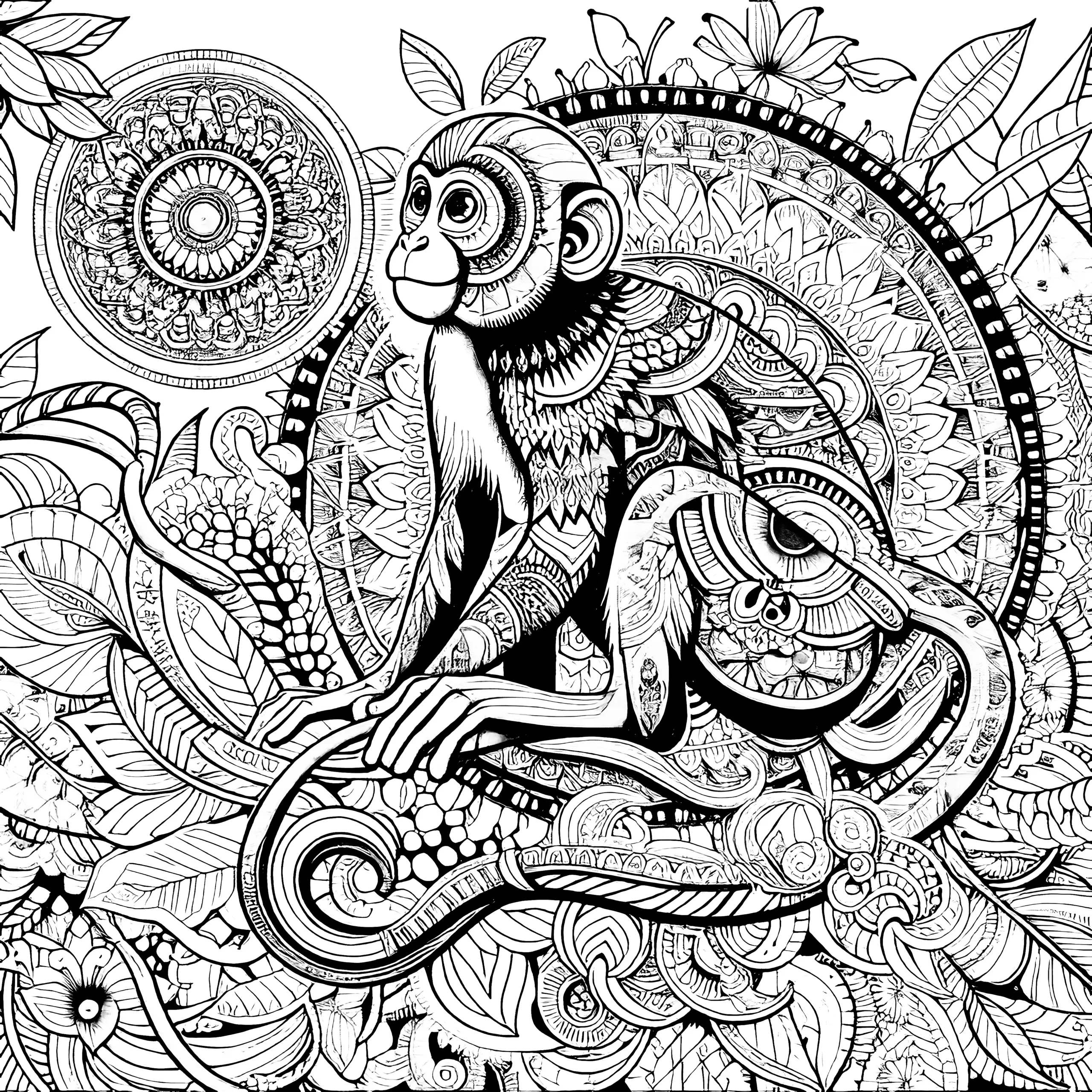 Wunderschönes Affen-Mandala: Komplexe Kunst zum Ausmalen für Erwachsene (Gratis) (Ausmalbild)