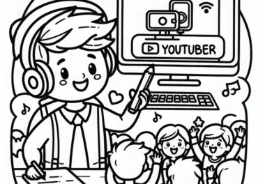 Youtuber streamt live mit Zuschauern – Malvorlage gratis