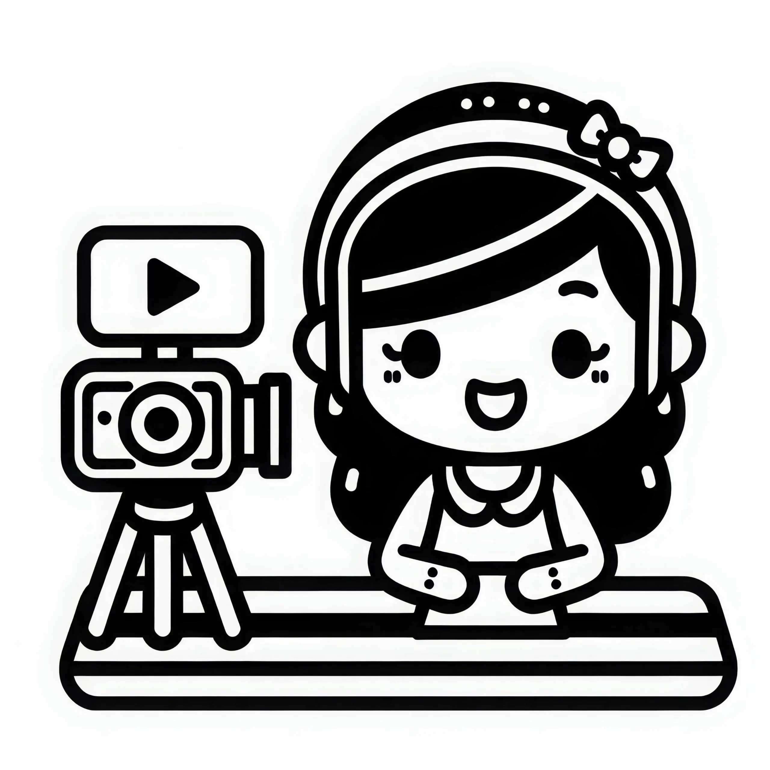 Youtuberin gibt Tutorial vor der Kamera – Malvorlage einfach gratis (Ausmalbild)