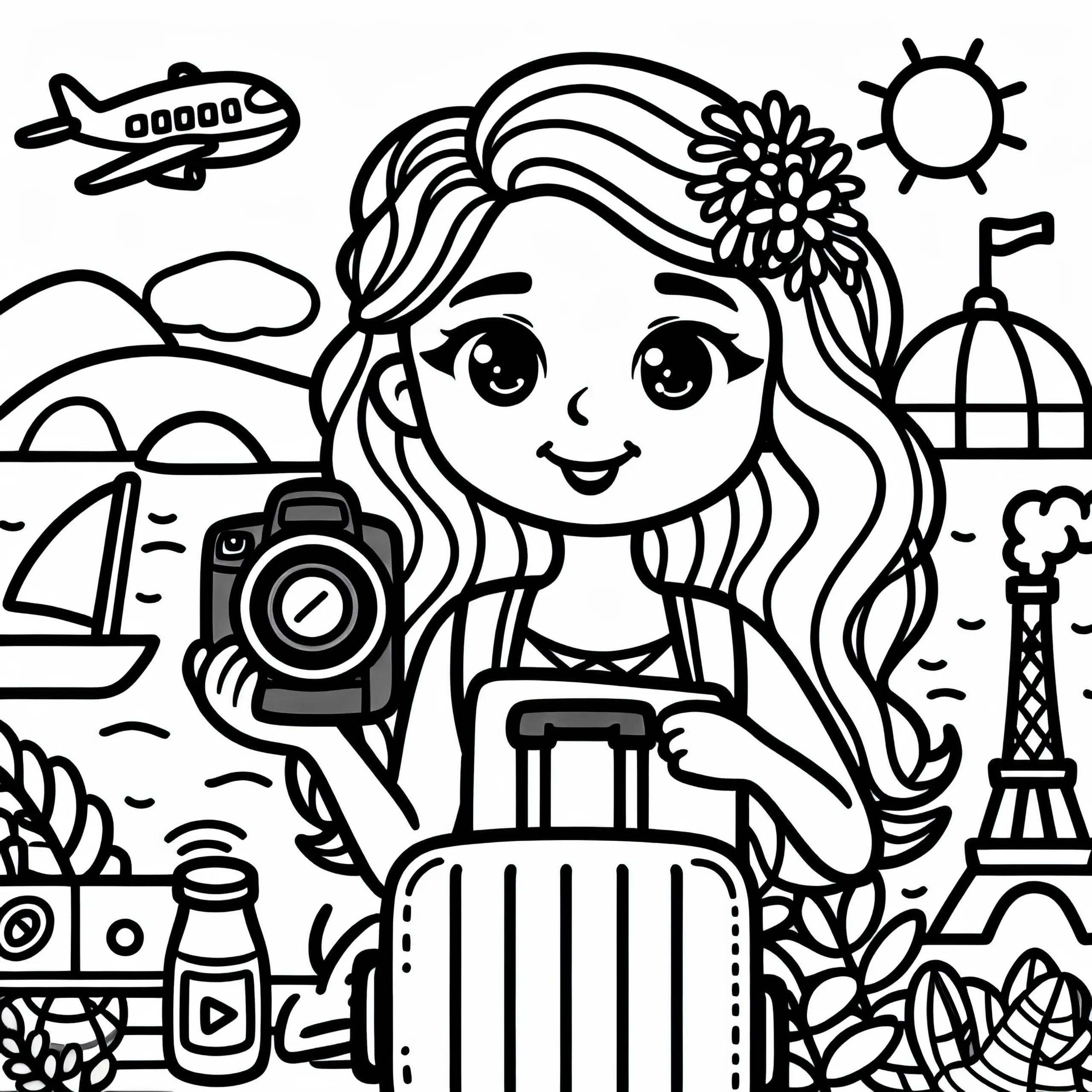 YouTuberin vloggt auf Reise – Ausmalbild kostenlos