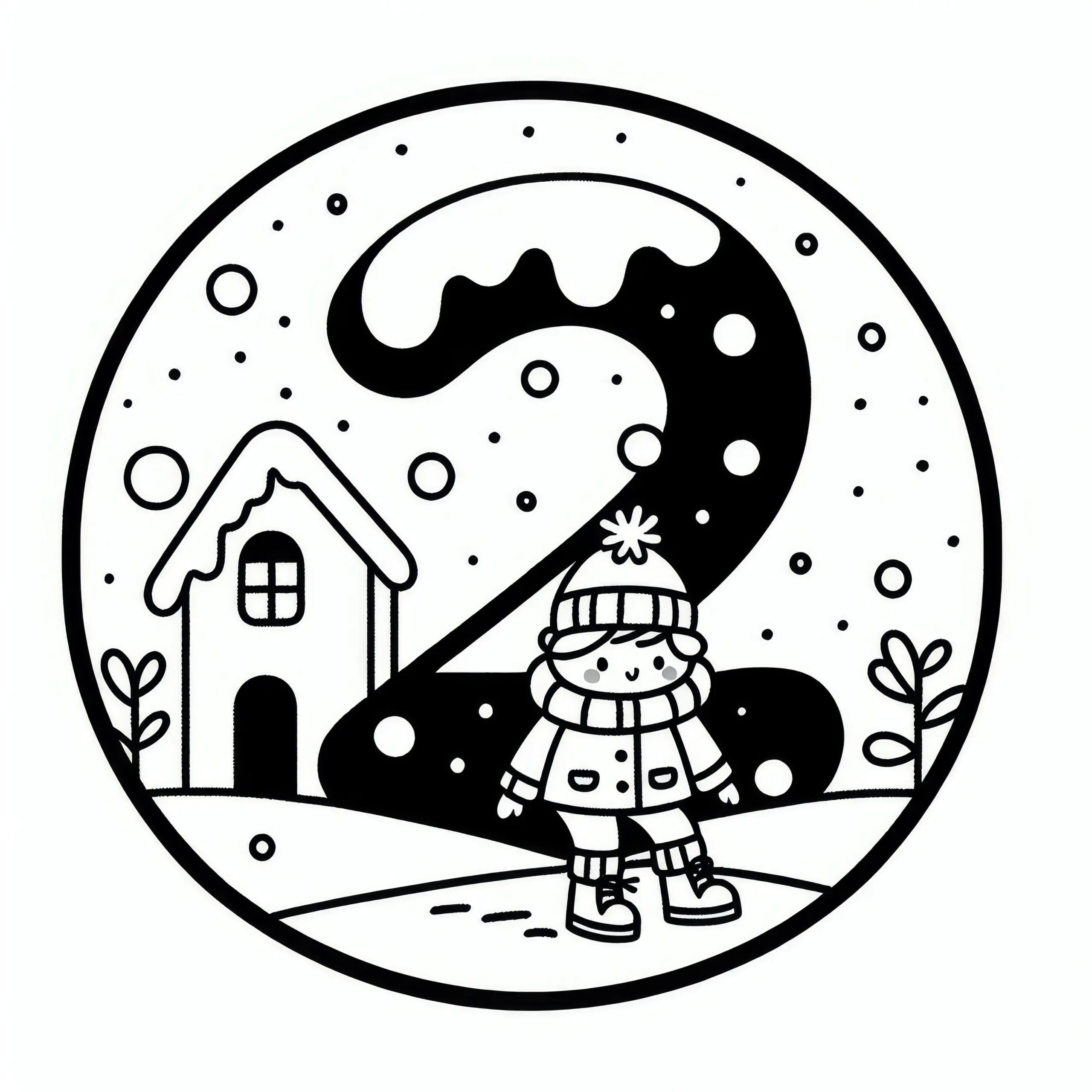 Zahl 2 mit Schnee bedeckt: Ausmalbild im Februar (Kostenlos)