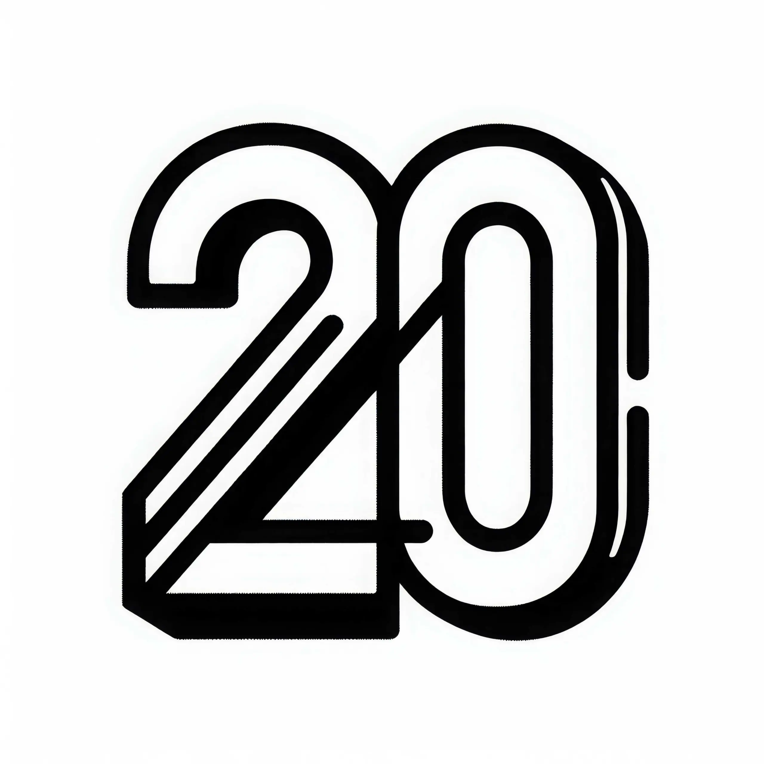 Ausmalbild von der Zahl 20 kostenlos