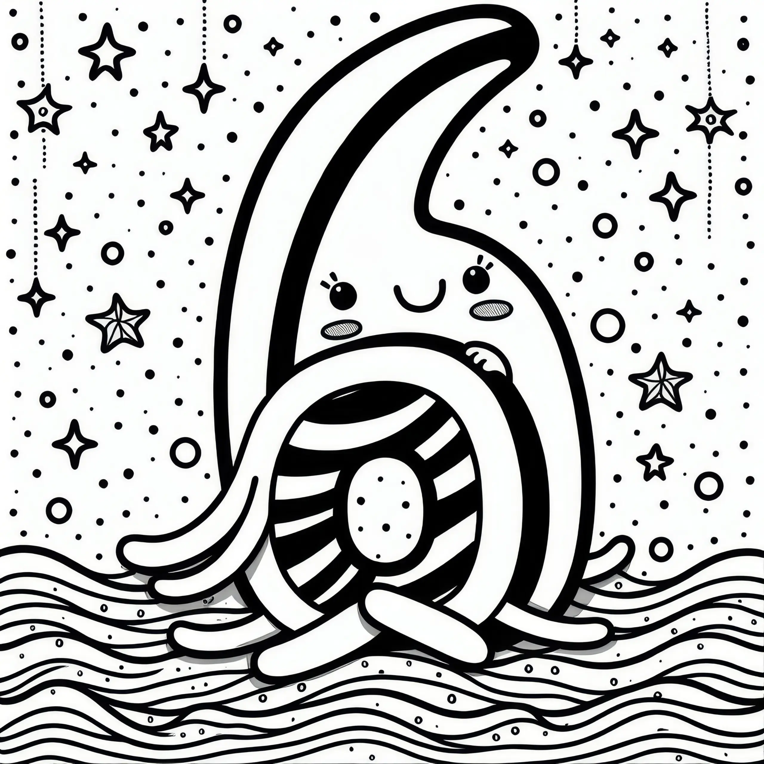 Zahl 6 im glitzernden Meer im Juni: Malvorlage zum Herunterladen (Kostenlos) (Ausmalbild)