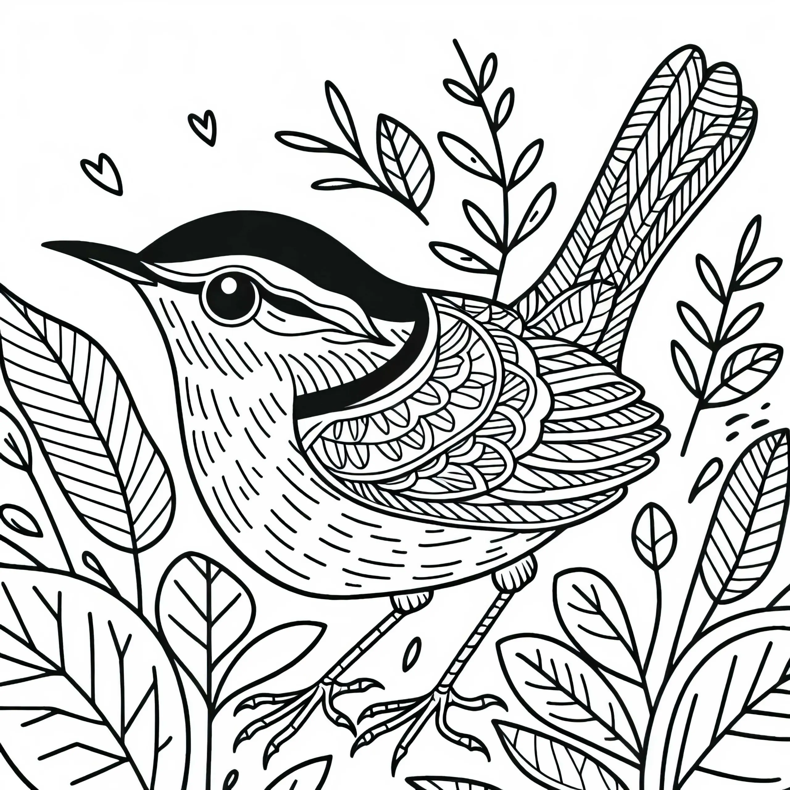 Zaunkönig (Carolina Wren) Vogel aus Nordamerika – Ausmalbild kostenlos