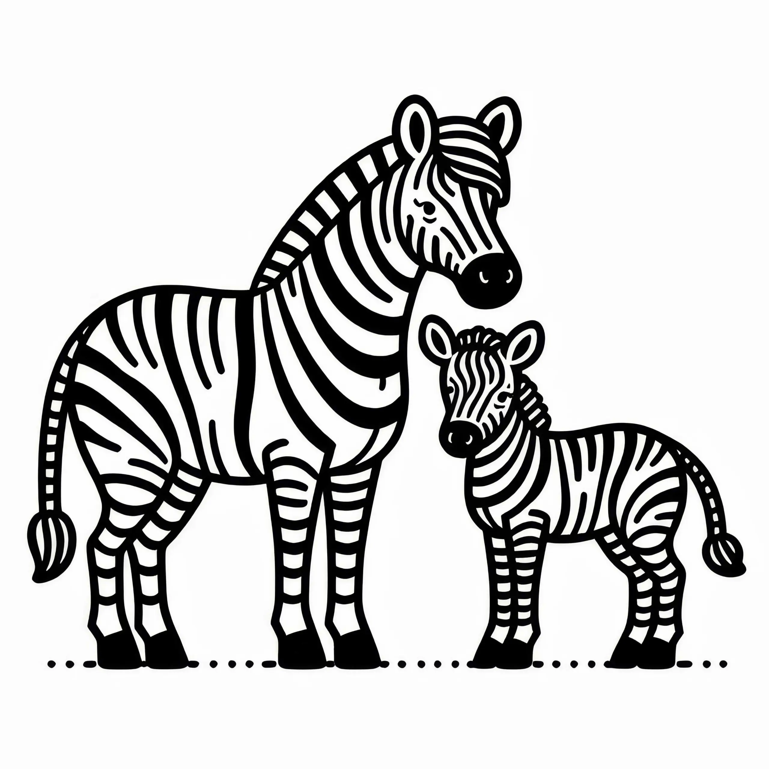Zebra-Mutter mit Fohlen: Einfaches Ausmalbild (Gratis)