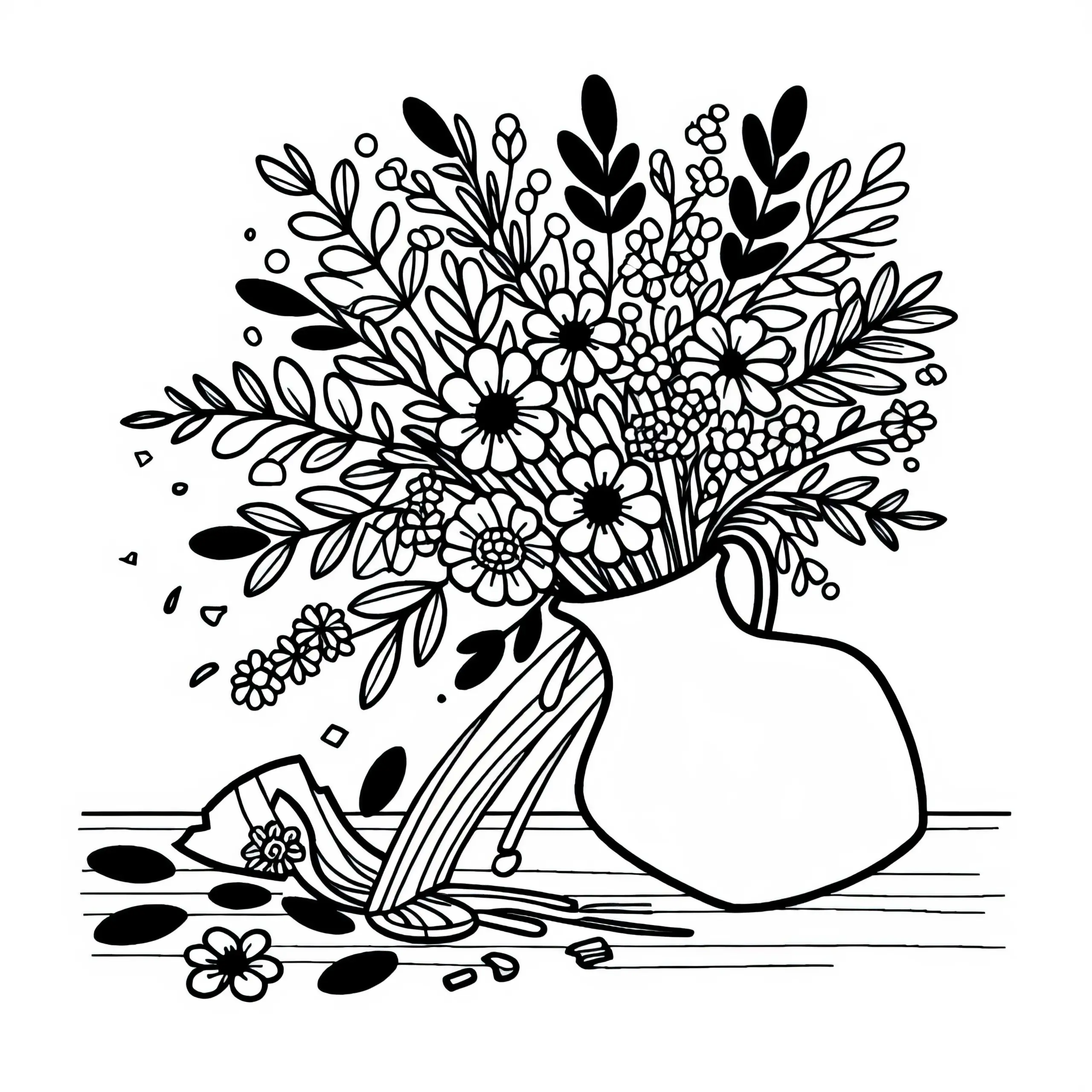 Zerbrochene Blumenvase Ausmalvorlage Kostenlos (Ausmalbild)