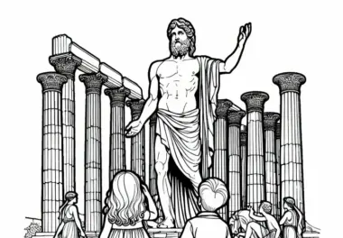 Zeus Statue von Olympia – Ausmalbild Weltwunder gratis