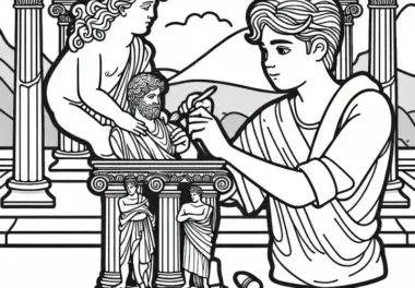 Zeus-Statue von Olympia – Junges, poliertes kleines Modell der Statue als Ausmalbild für Weltwunder kostenlos
