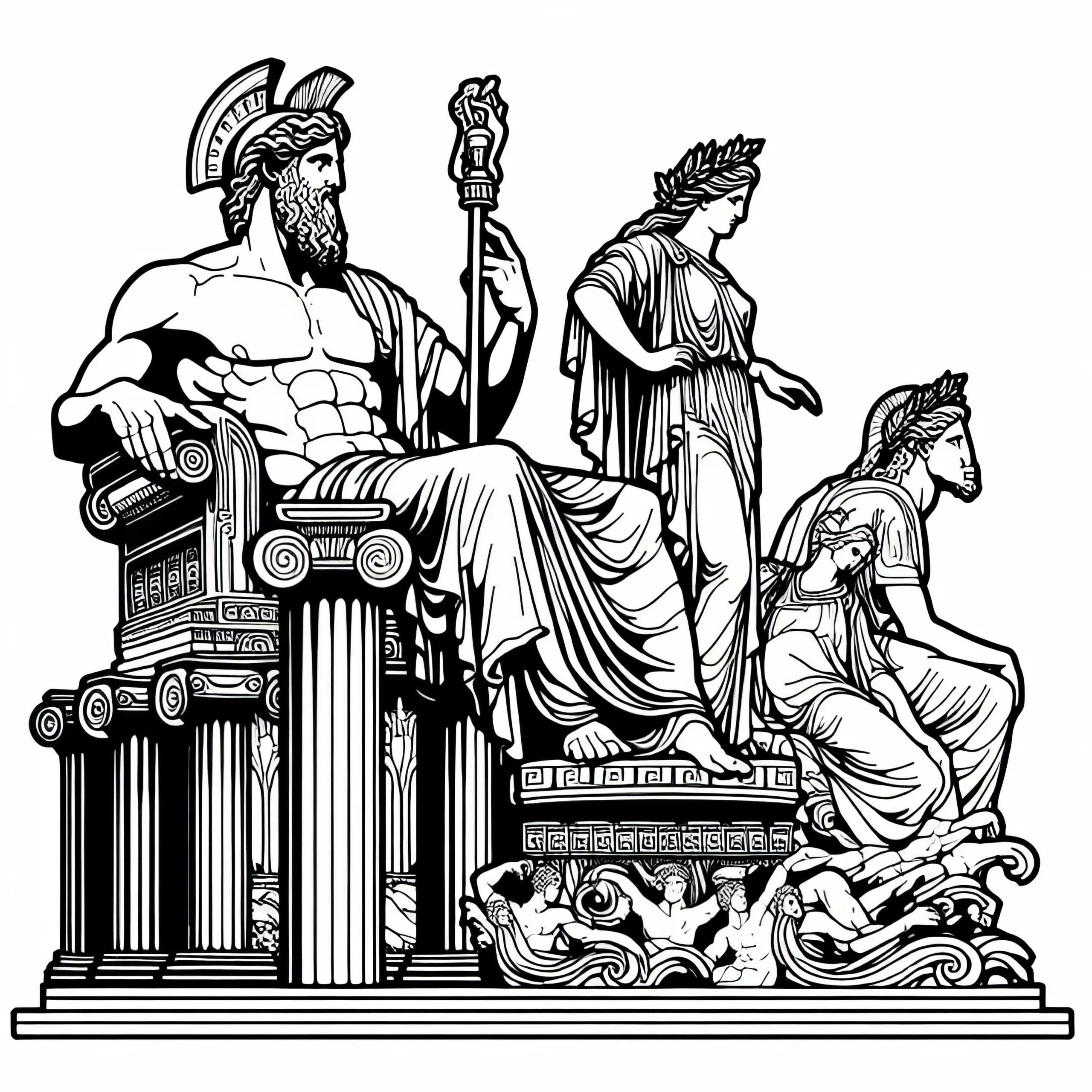 Zeus Statue von Olympia als Malvorlage für Weltwunder kostenlos herunterladen (Ausmalbild)