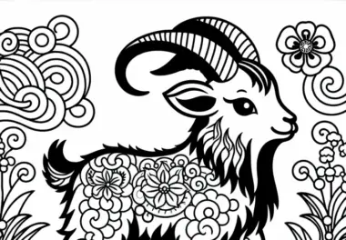 Ausmalbild einer Ziege – Chinesisches und Japanisches Sternzeichen Kostenlos