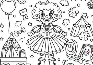 Zirkus mit Clown – Malvorlage für Mädchen ab drei kostenlos