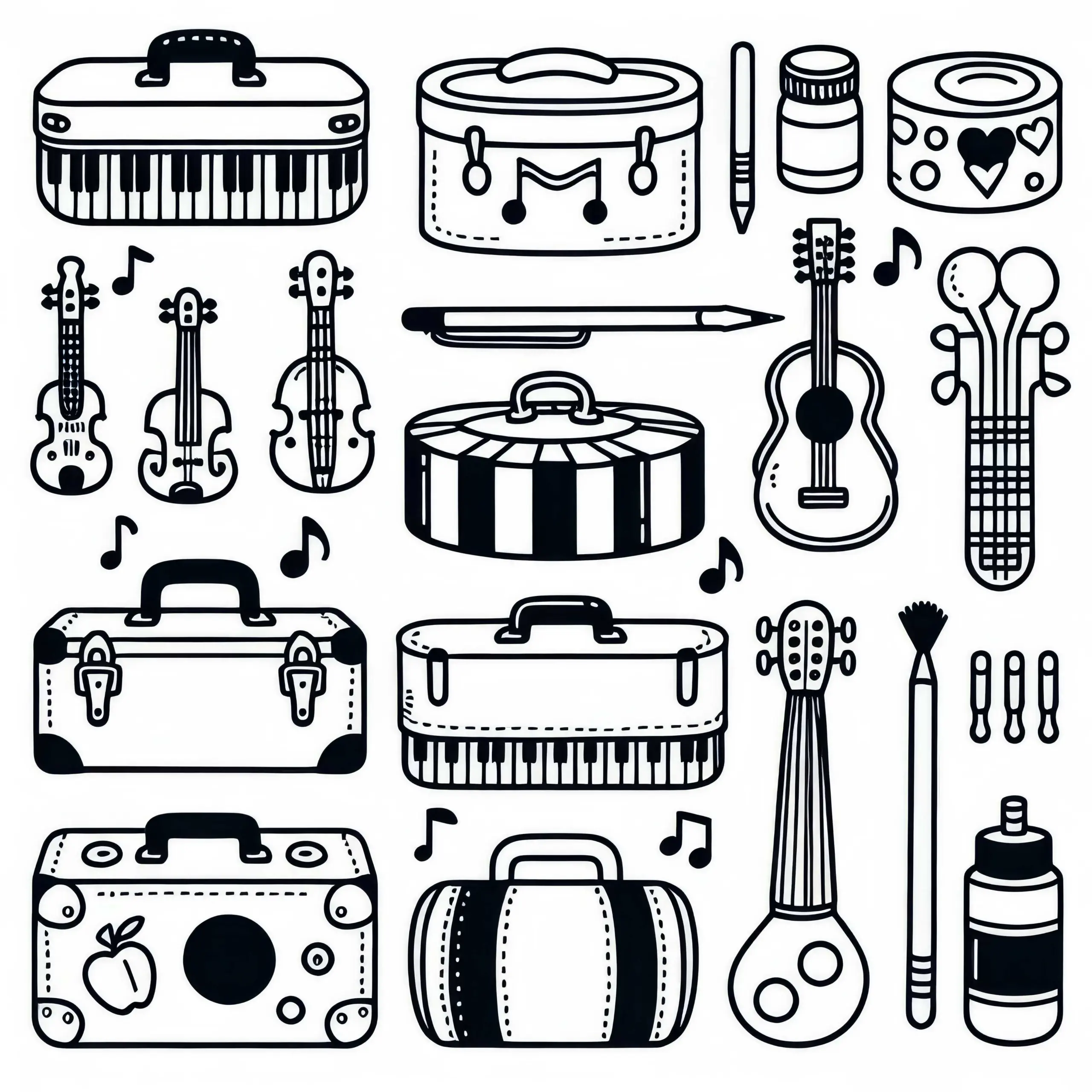 Ausmalbild Zubehör Boxen für Kleinteile und Musikinstrumente – Kostenloser Download