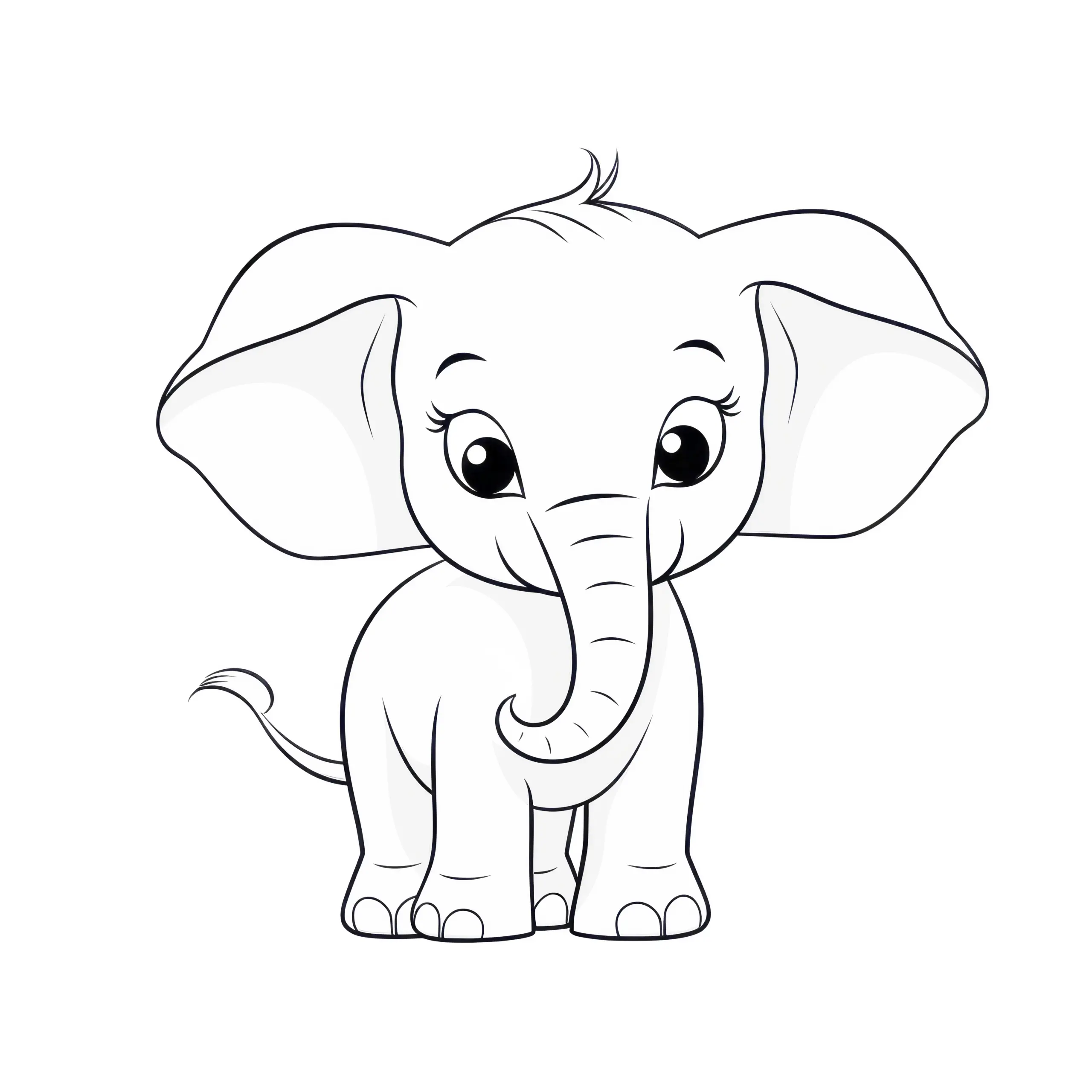 Zuckersüßer Elefant: Einfache Malvorlage ohne Hintergrund (Kostenlos) (Ausmalbild)