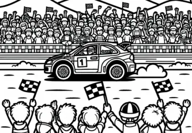 Zuschauer bei Rallye am Streckenrand – Malvorlage Kostenlos