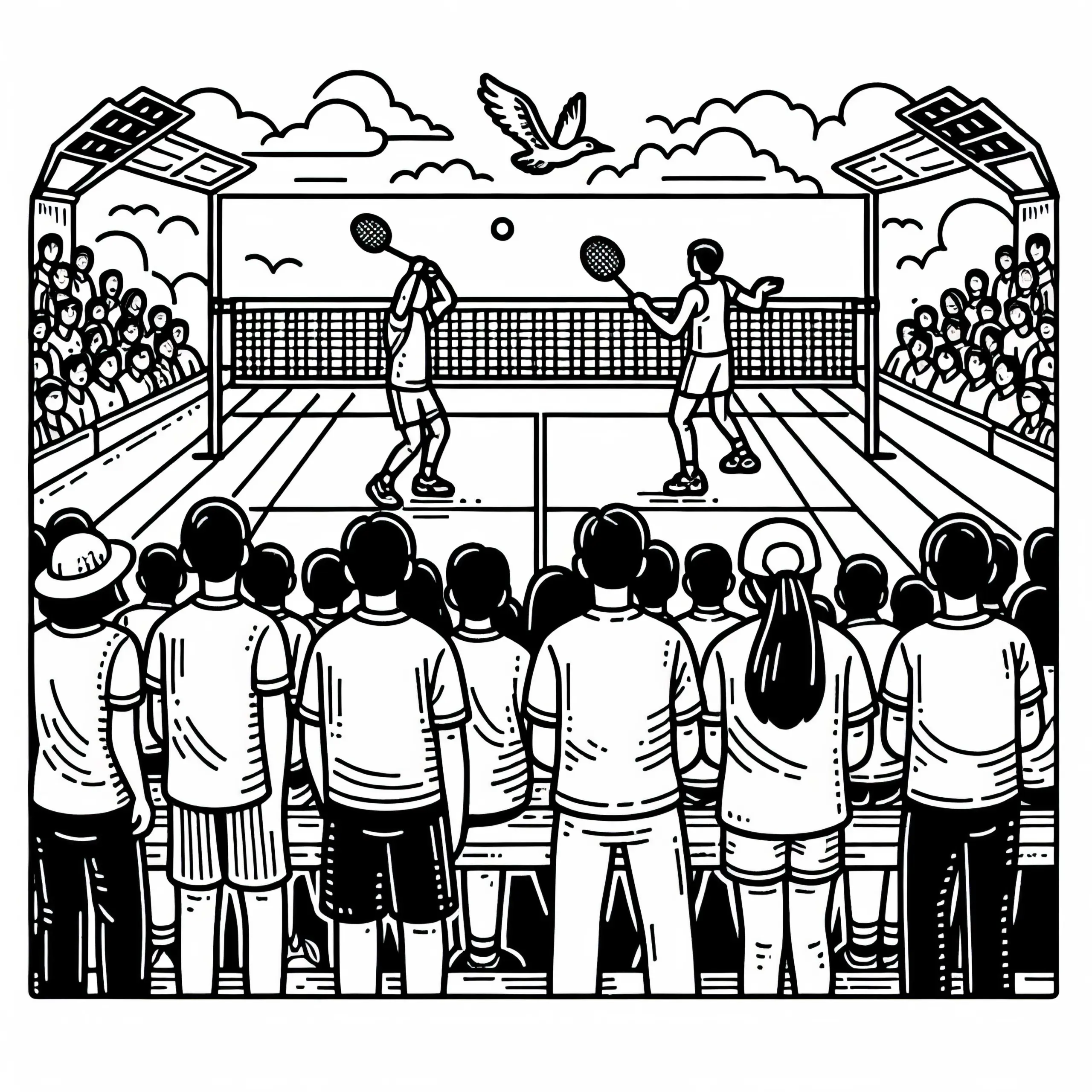 Zuschauer beobachten ein Badminton-Spiel Malvorlage kostenlos (Ausmalbild)