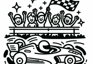 Zuschauer jubeln beim Motorsport – Ausmalbild einfach gratis