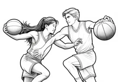 Zwei Basketballspieler Malvorlage – Detailreich und Kostenlos