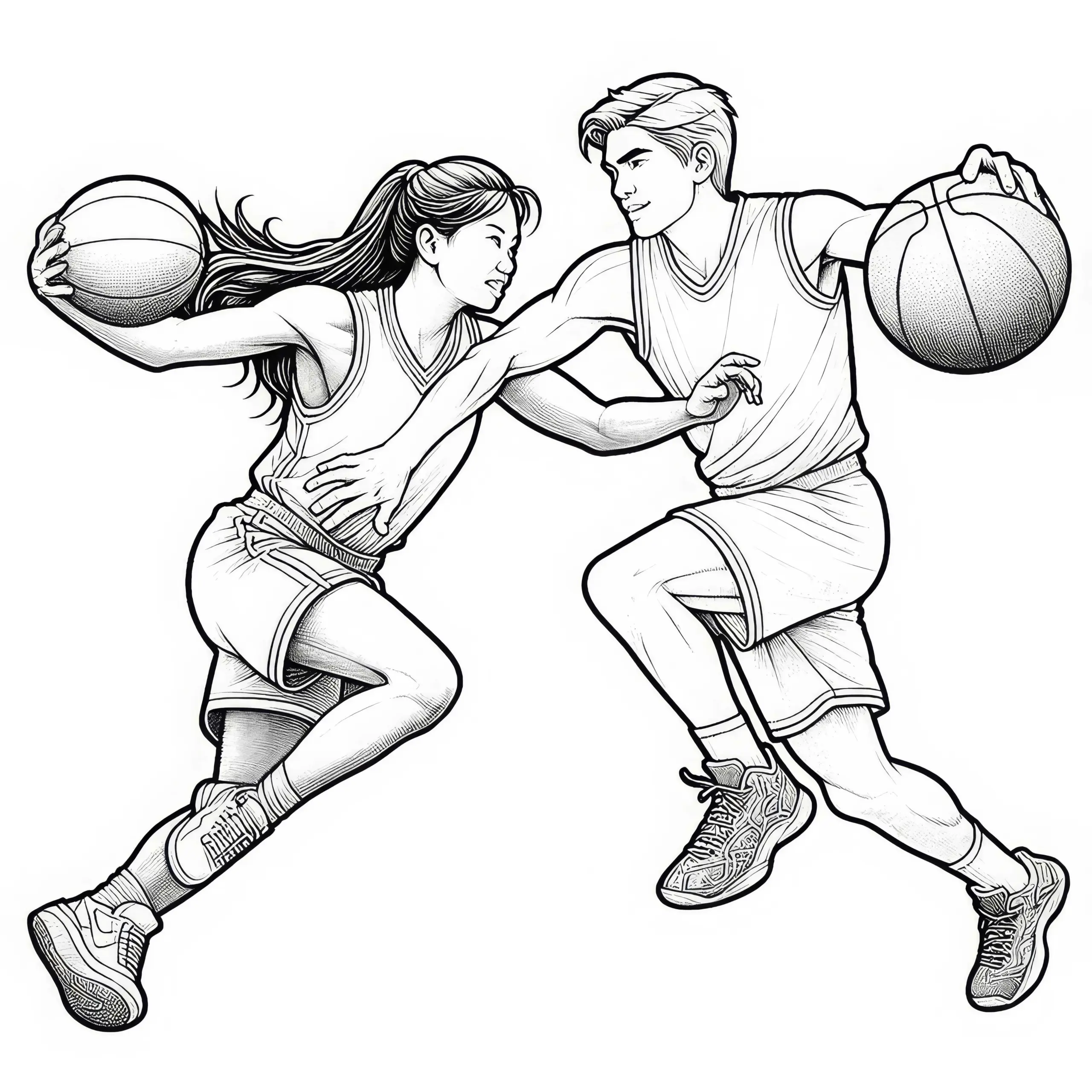 Zwei Basketballspieler Malvorlage – Detailreich und Kostenlos (Ausmalbild)
