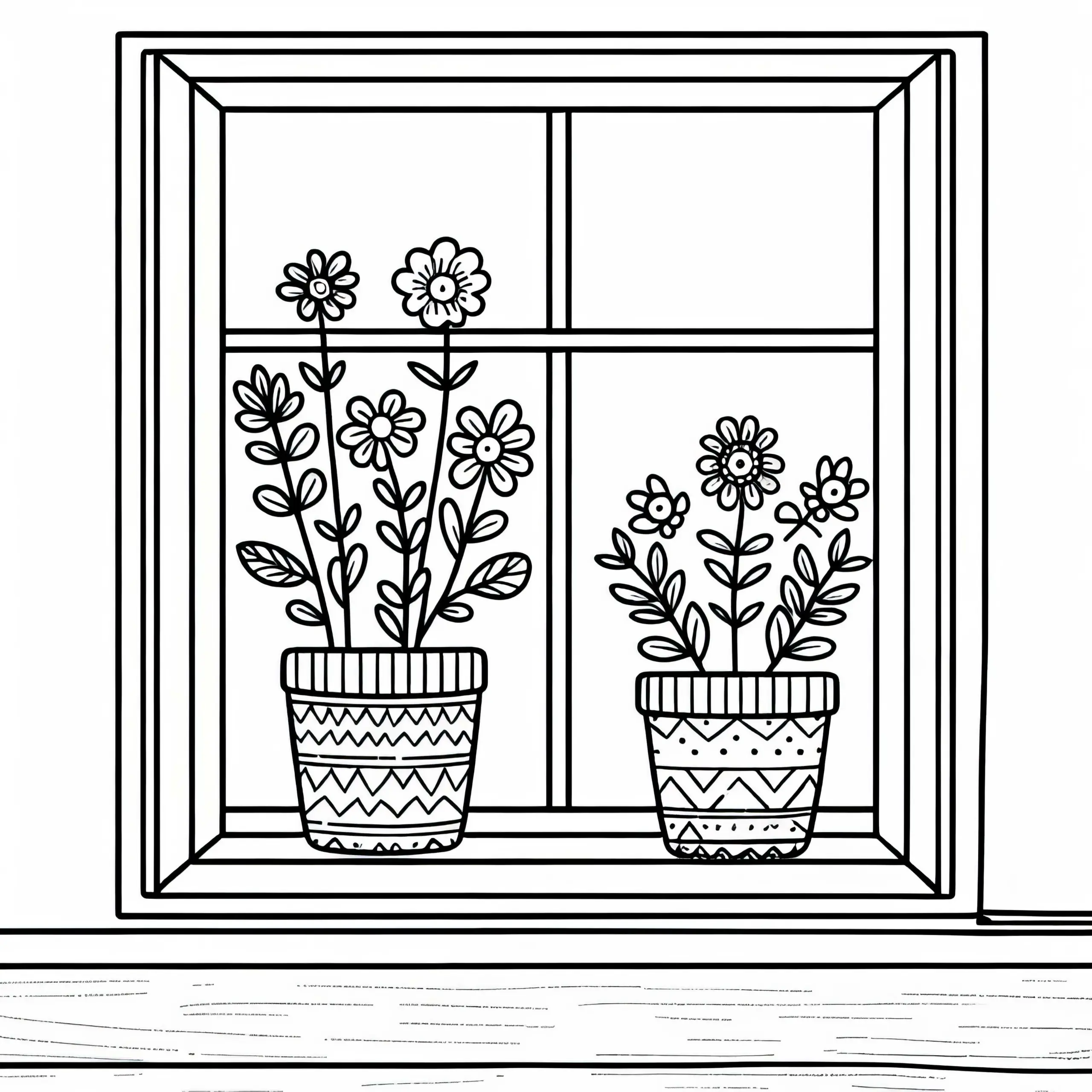 Zwei Blumentöpfe auf Fensterbank – Ausmalbild kostenlos herunterladen