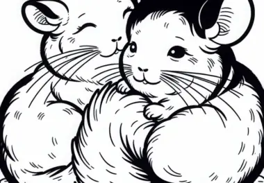 Zwei Chinchillas kuscheln sich eng aneinander – Malvorlage gratis