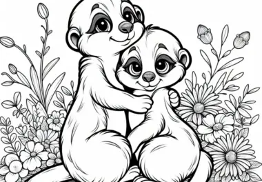 Zwei Erdmännchen kuscheln – Ausmalbild kostenlos