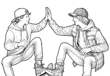 Zwei Freunde auf Skateboards geben sich High Five – Ausmalbild Kostenlos