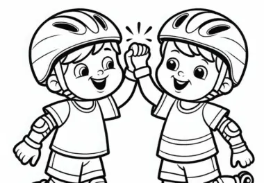 Zwei Freunde fahren auf Inline-Skates und geben sich High-Five – Ausmalbild kostenlos