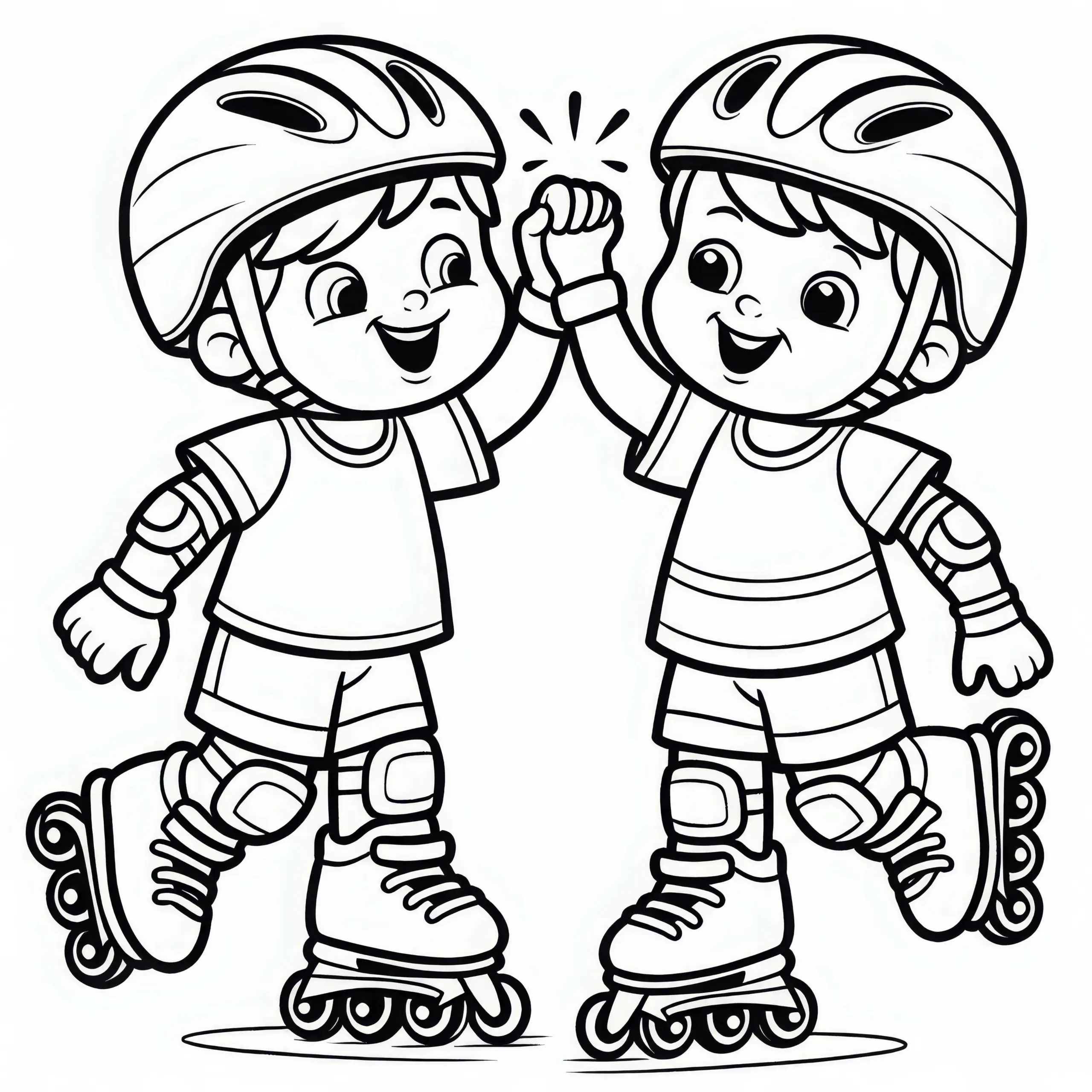 Zwei Freunde fahren auf Inline-Skates und geben sich High-Five – Ausmalbild kostenlos