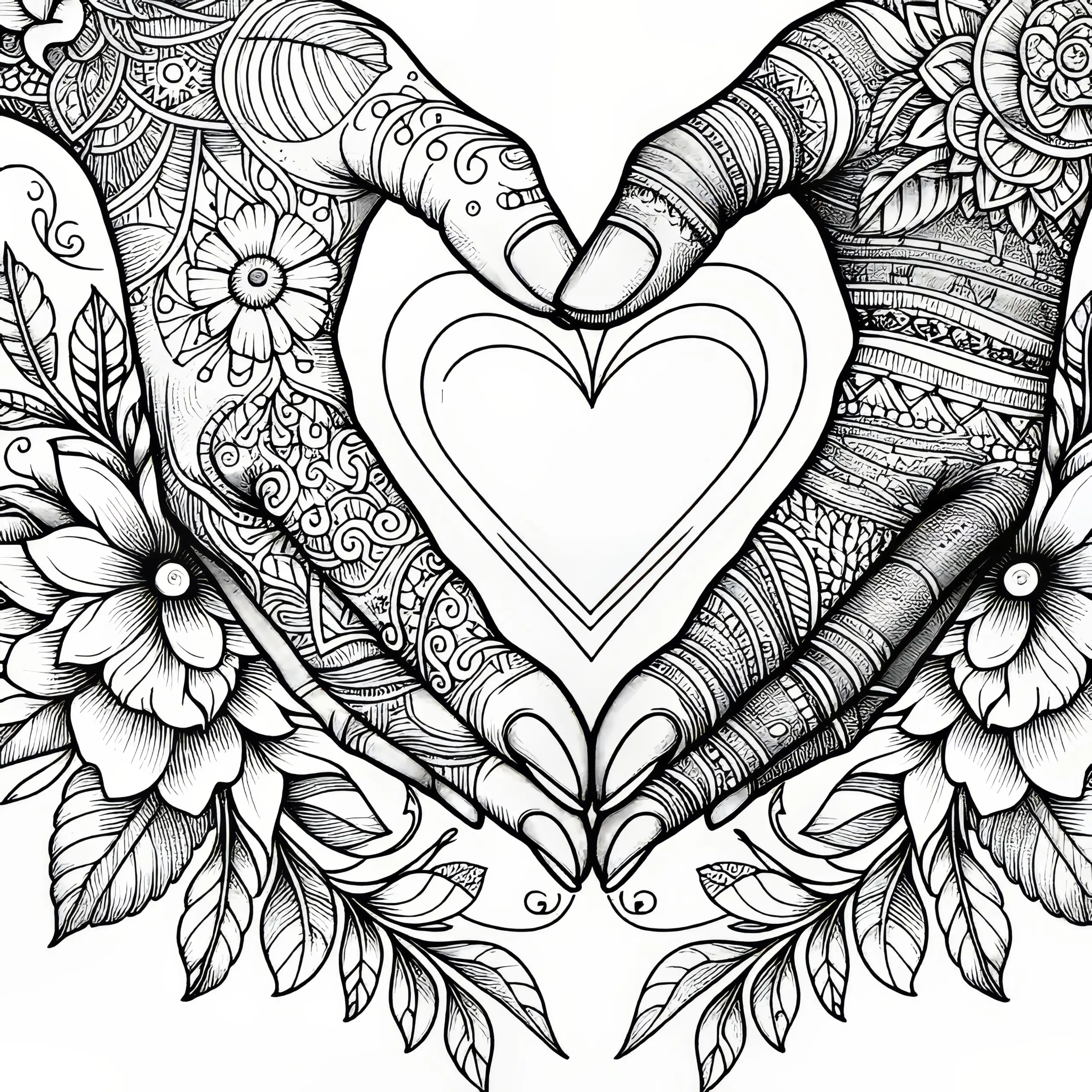 Zwei Hände, die ein Herz formen: Valentinstags Malvorlage (Kostenlos) (Ausmalbild)