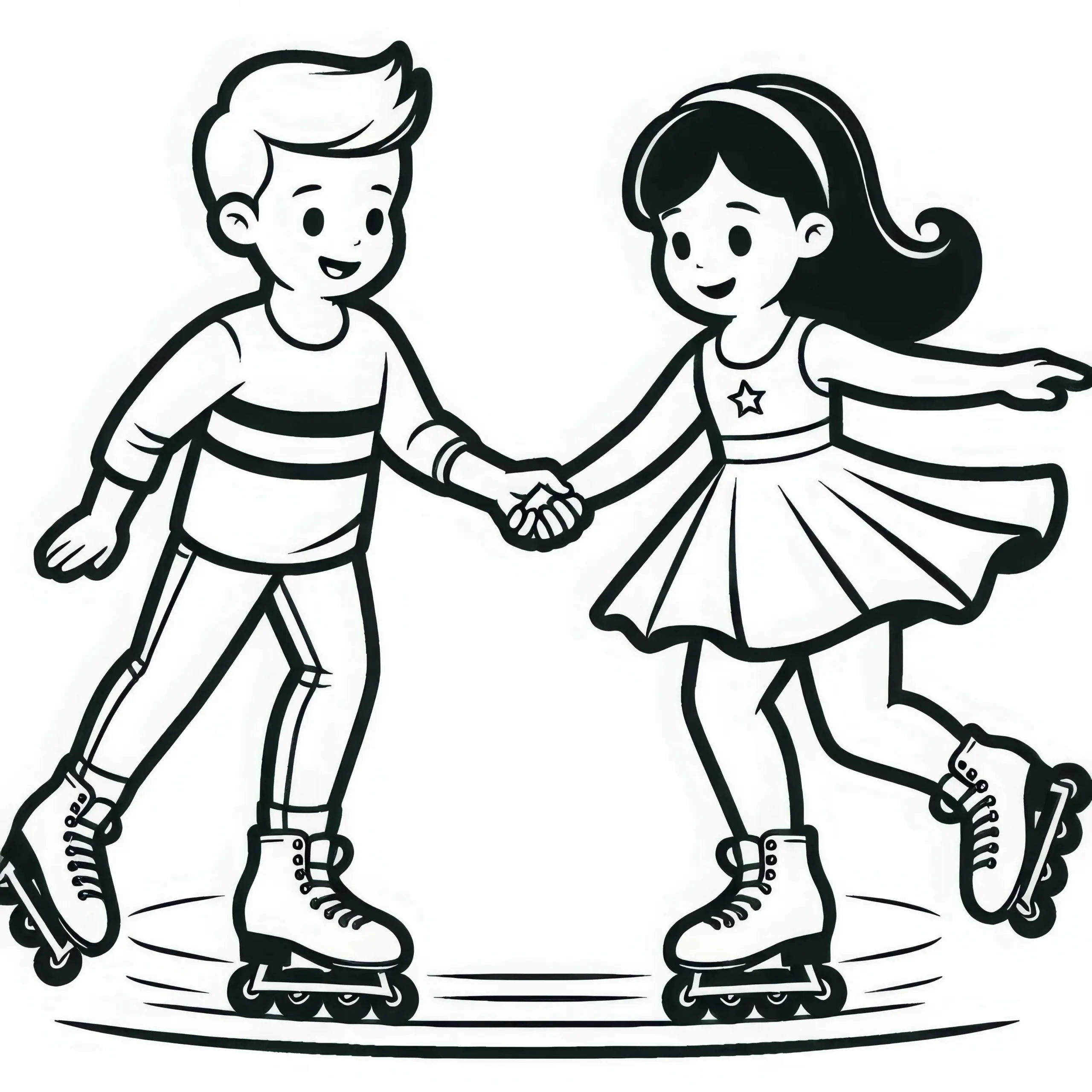 Zwei Inline-Skater Halten Sich An Den Händen: Ausmalbild Kostenlos