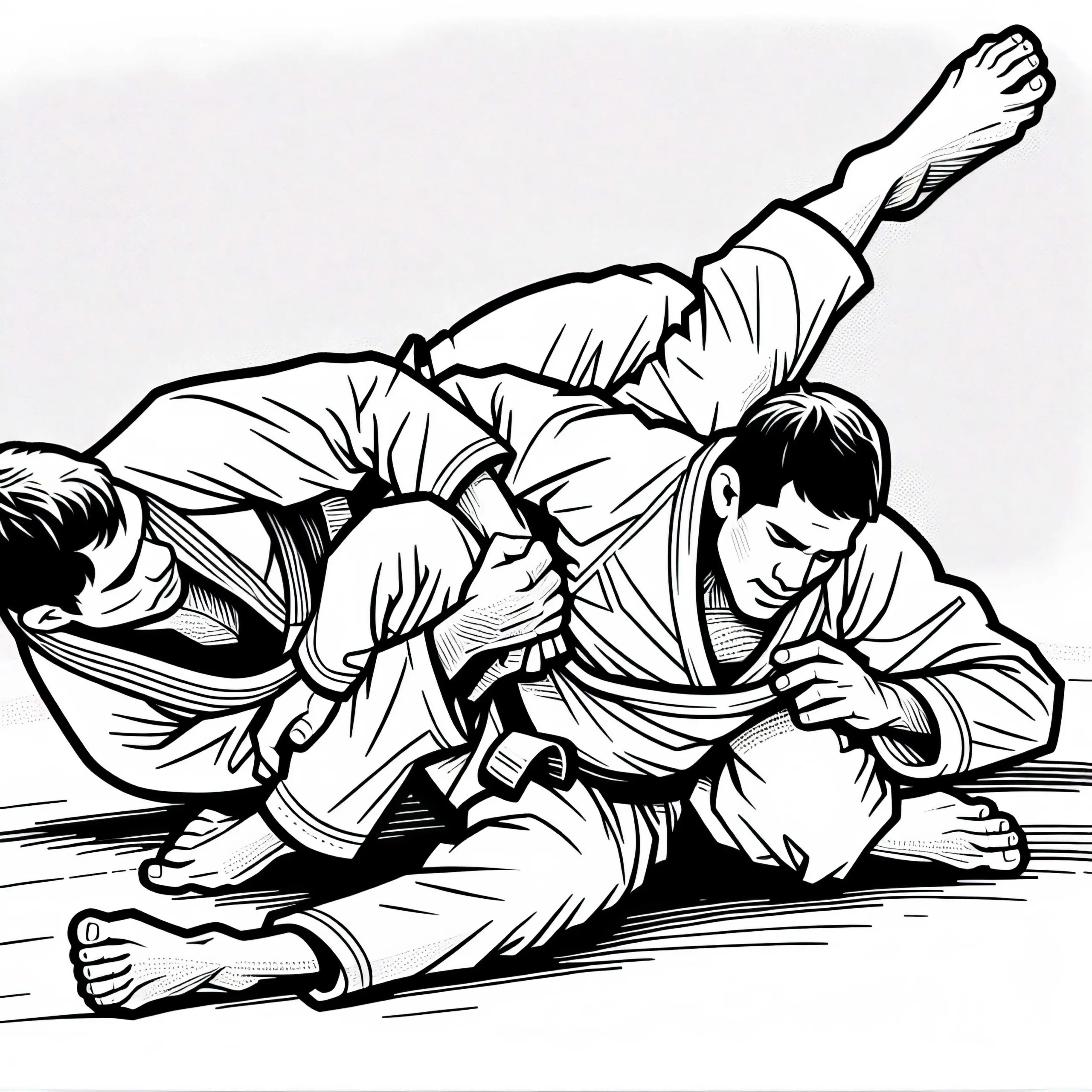 Zwei Jiu-Jitsu Wettkämpfer Malvorlage Kostenlos (Ausmalbild)