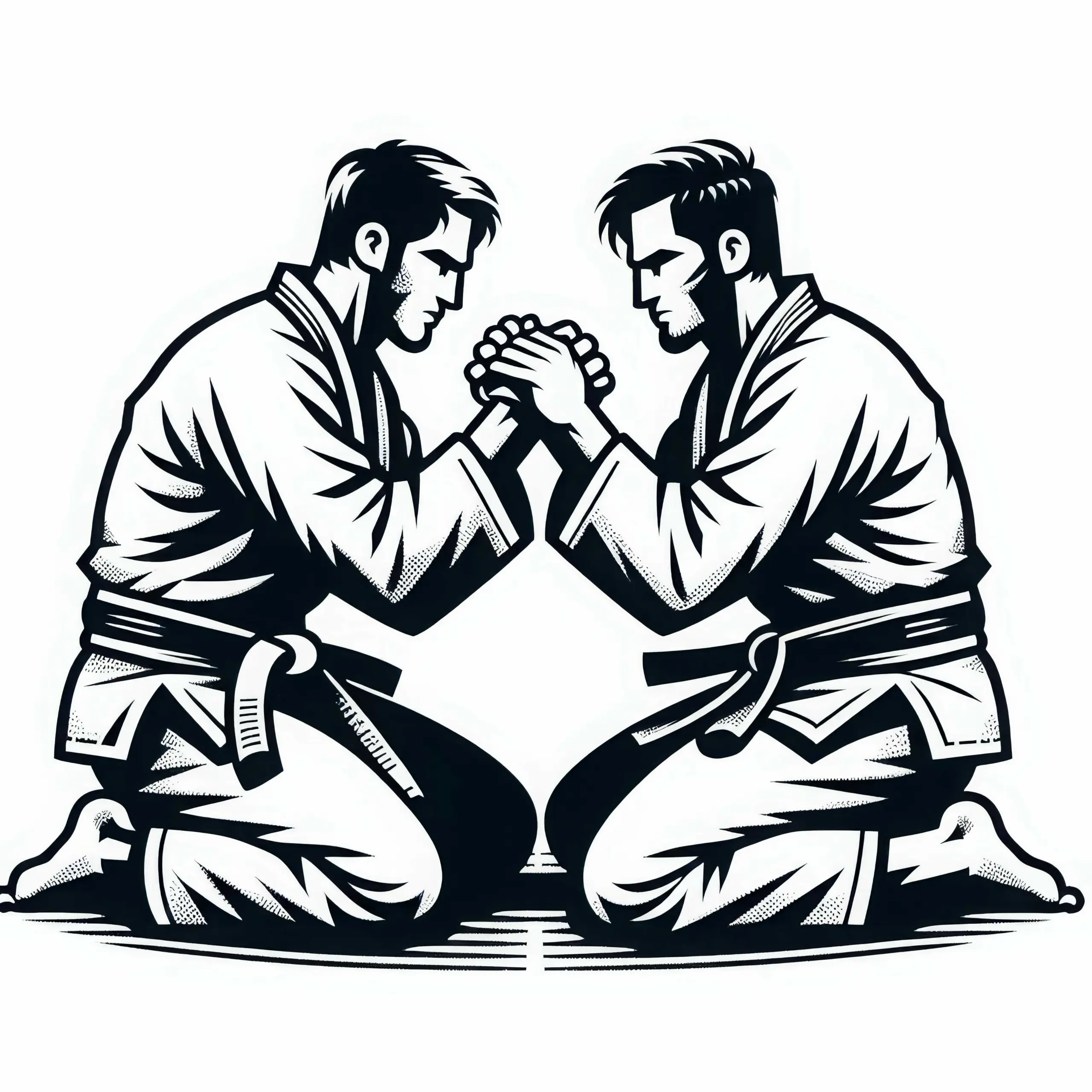 Zwei Kämpfer beim Jiu-Jitsu – Malvorlage kostenlos (Ausmalbild)