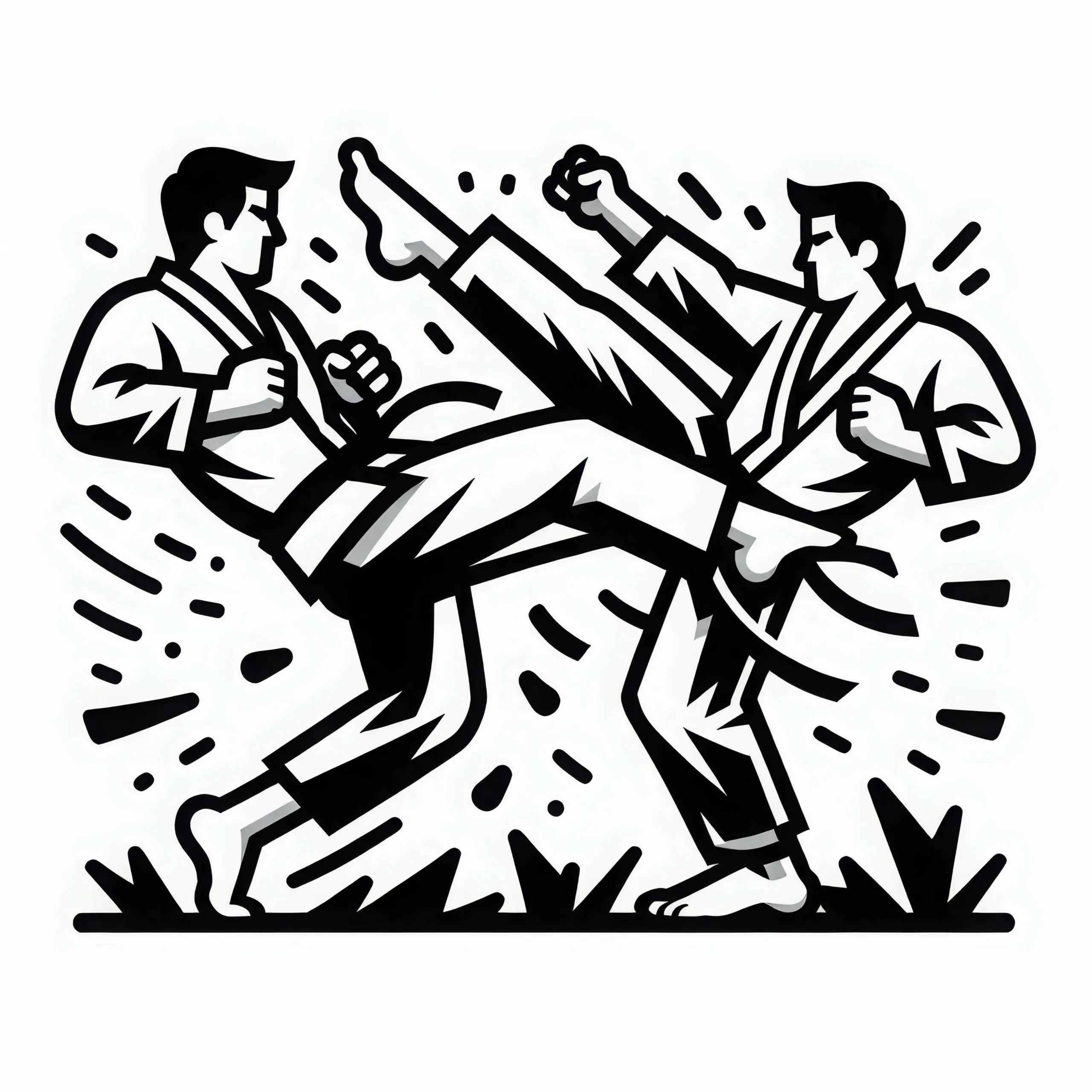 Zwei Kämpfer beim Kampfsport – Malvorlage einfach und gratis (Ausmalbild)