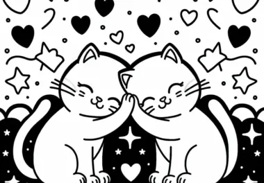 Zwei Katzen reiben Köpfe aneinander – Ausmalbild kostenlos herunterladen