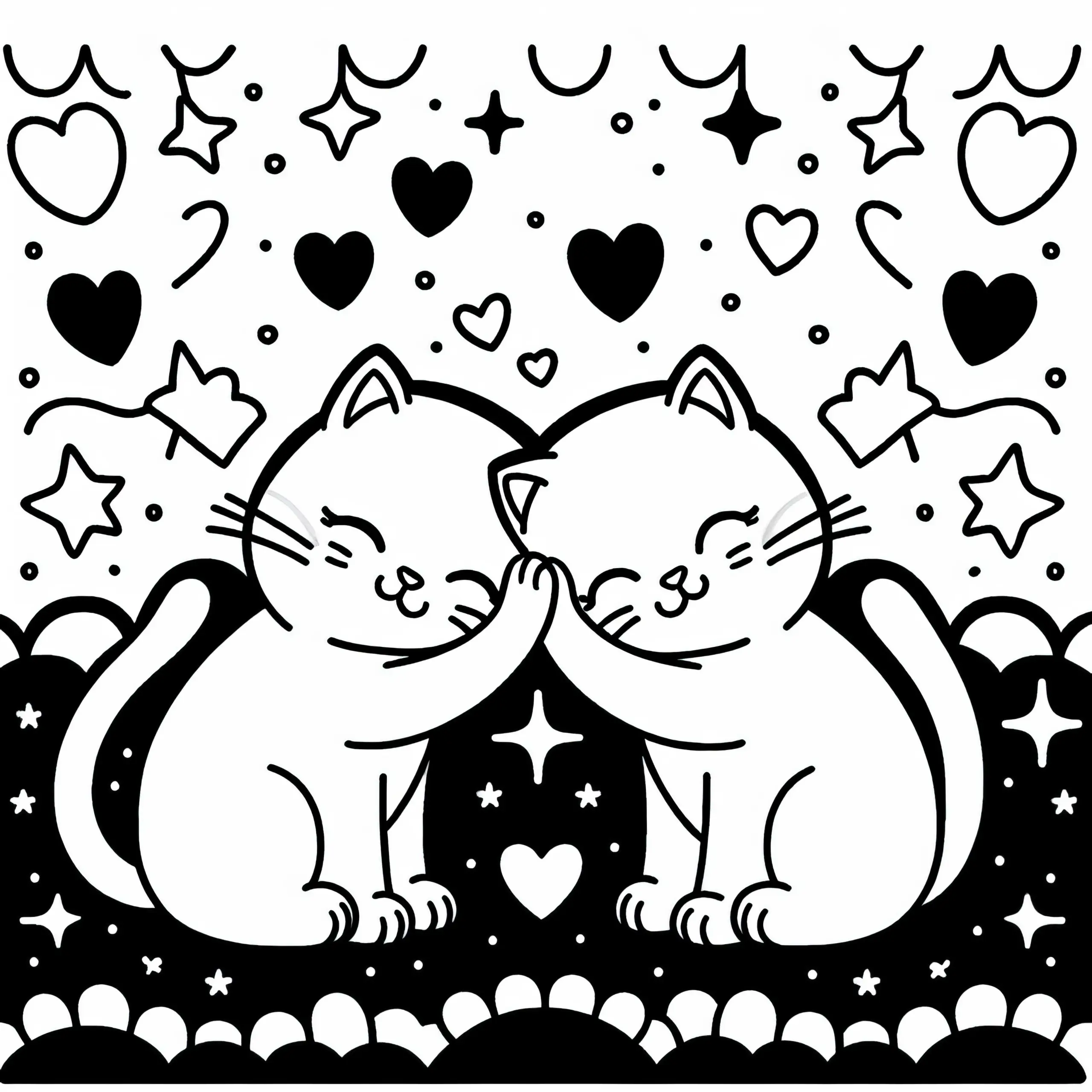 Zwei Katzen reiben Köpfe aneinander – Ausmalbild kostenlos herunterladen
