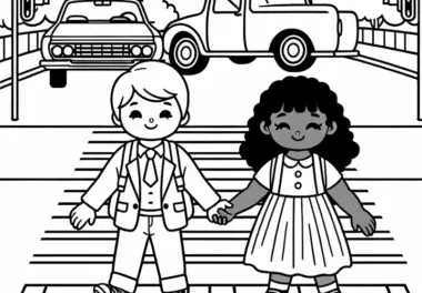 Schule, Familie, Arbeit – Ausmalbilder mit Alltagsszenen