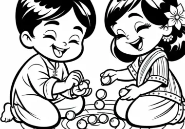 Zwei Kinder Spielen Begeistert Mit Murmeln – Malvorlage Kostenlos