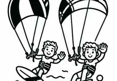 Zwei Kiteboarder Fahren Nebeneinander – Ausmalbild Kostenlos